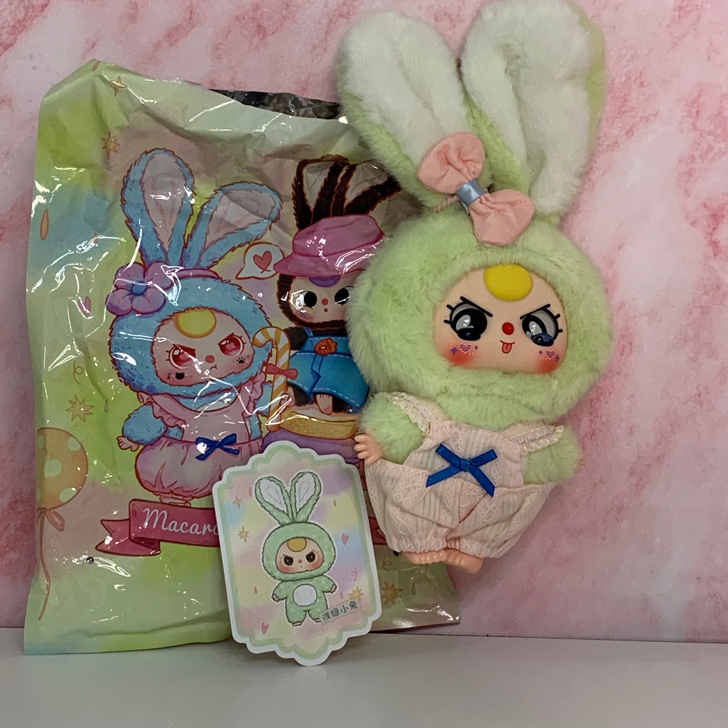 Baby Three Mini Bunny Plush- Green with Special Eyes