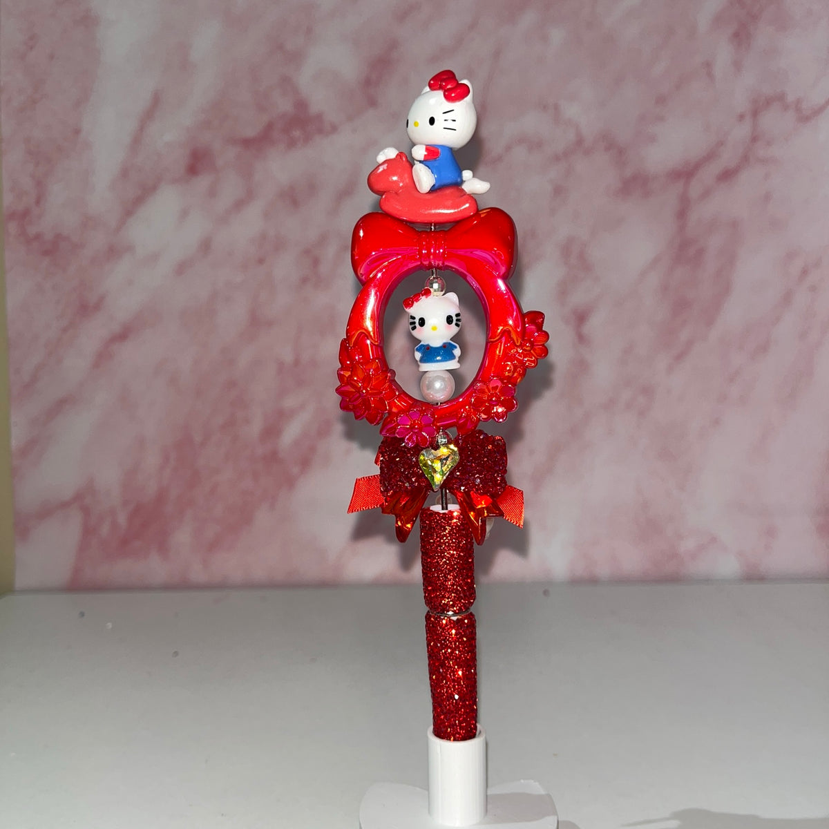 Red Kitty Ornate Bow Beadable Pen