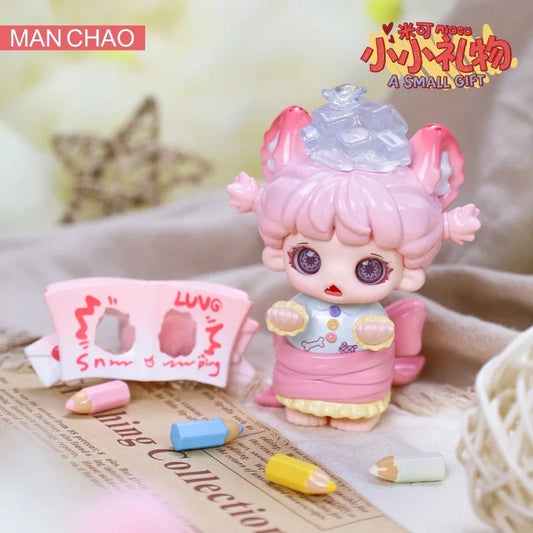 MIOCO A Small Gift Series secret figure with pink hair and a translucent gift