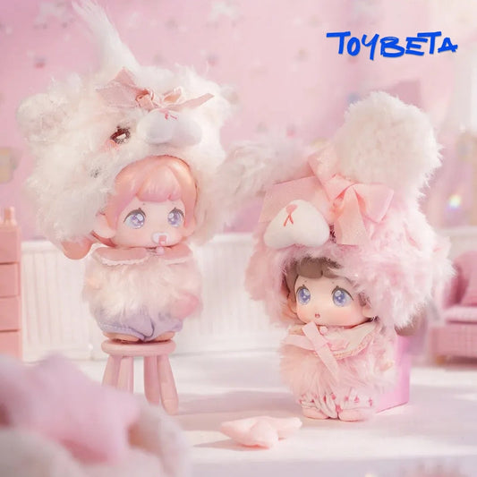 MIKUKU LULLABY Fluffy Baby plush blind box lineup featuring nine pastel designs; product image source: ToyBeta