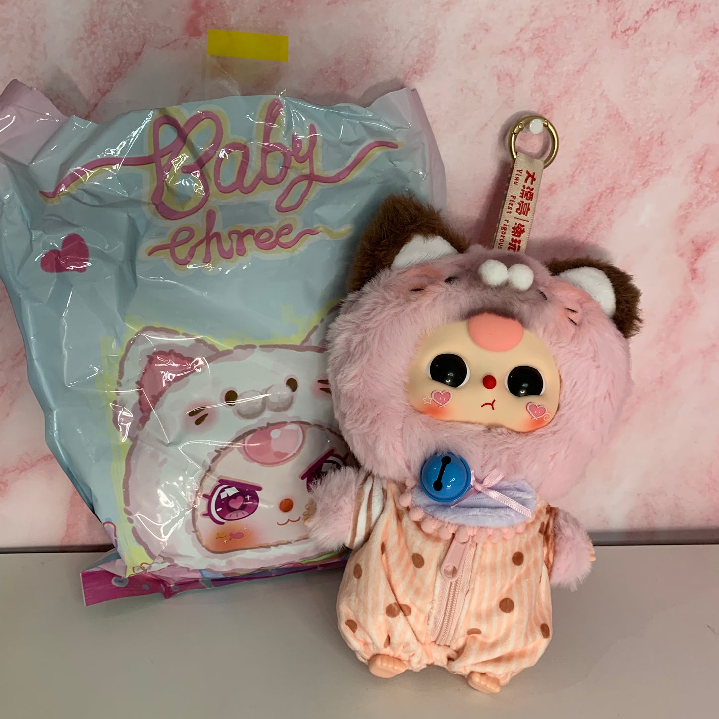Baby Three Kitten Wardrobe Plush Pendant - Pink