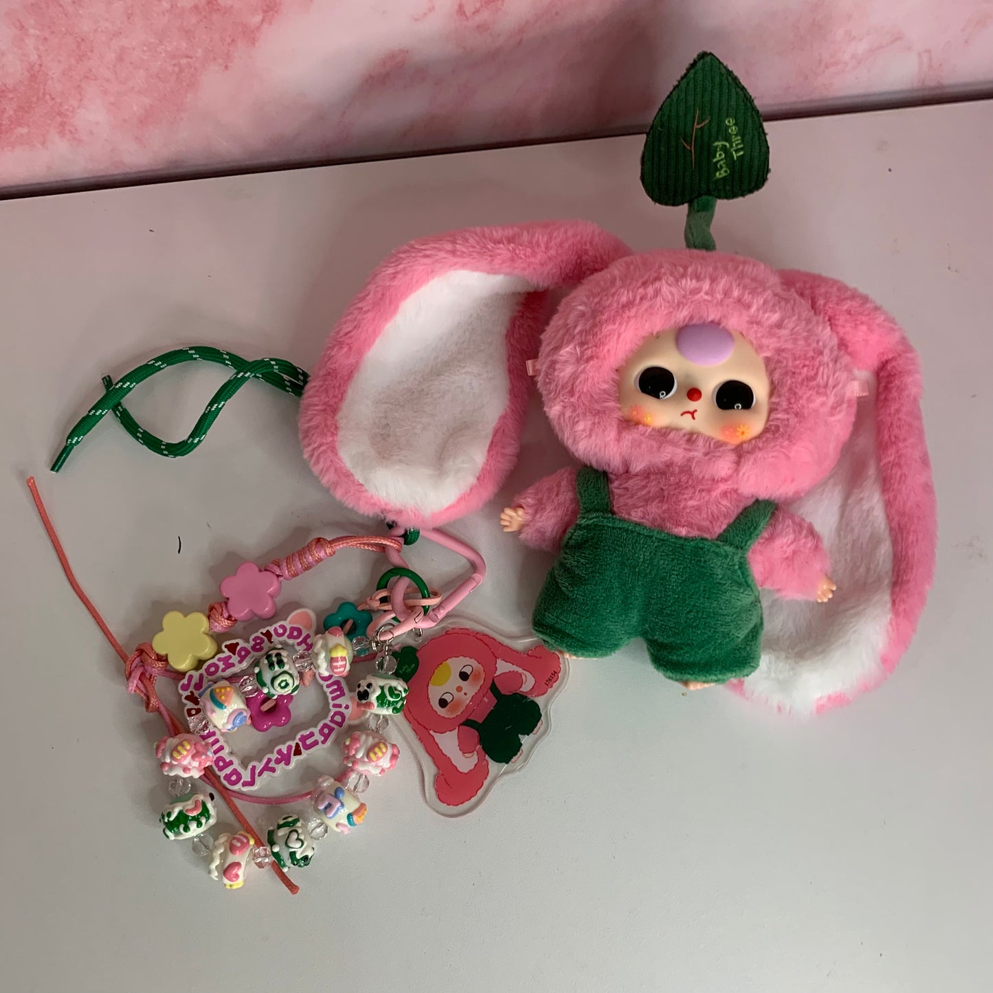 Baby Three Where‘s Spring? Series Plush - Pink Bunny + Matching Keychain
