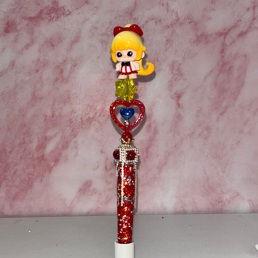 Blonde Doll Heart & Bow Beadable Pen