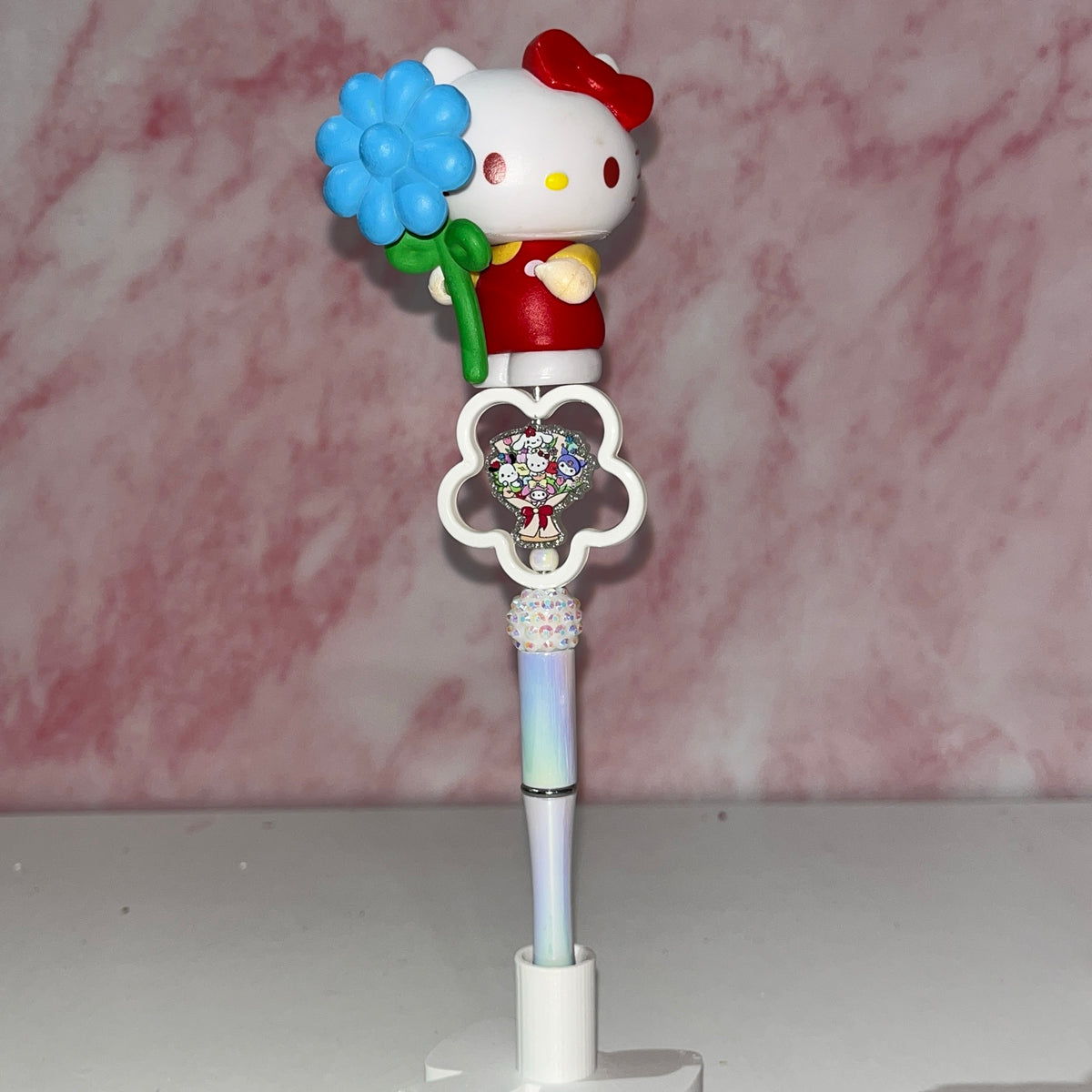 Blue Flower Kitty Beadable Pen