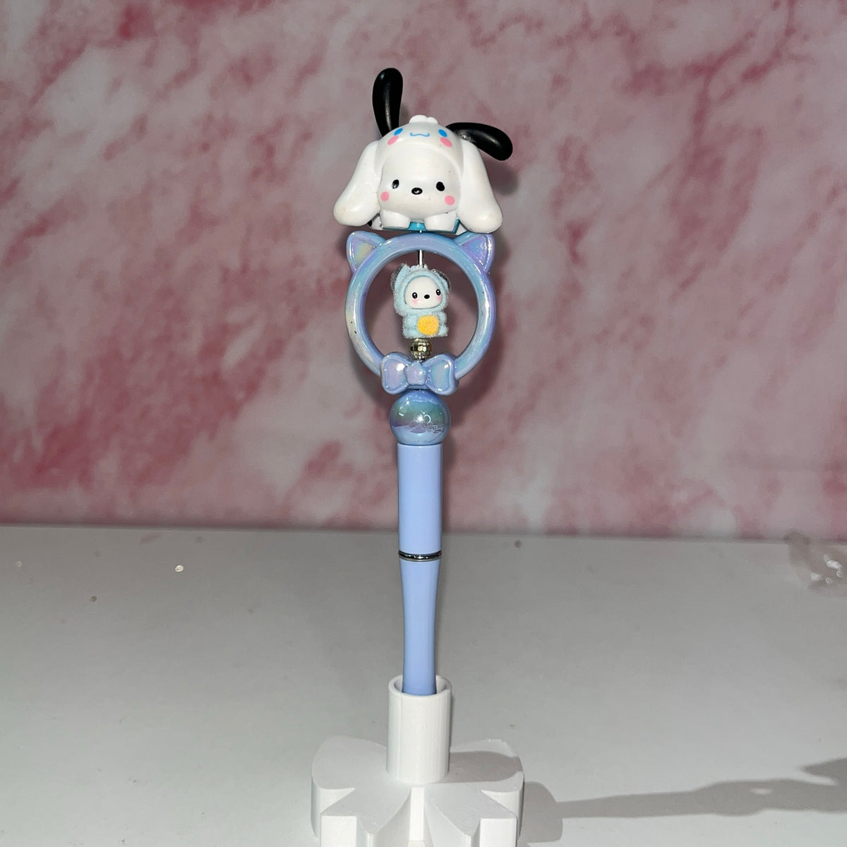 Blue Puppy Bow Frame Beadable Pen