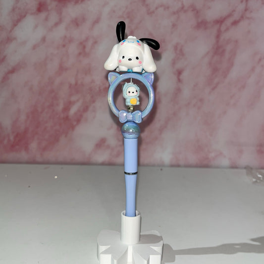 Blue Puppy Bow Frame Beadable Pen