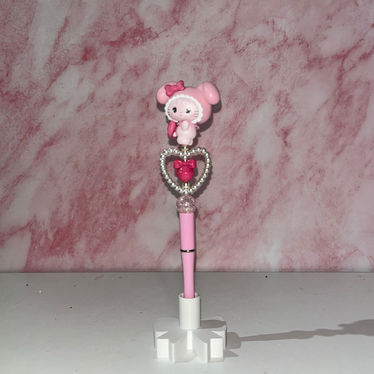 Pink Bunny Heart Gem Beadable Pen