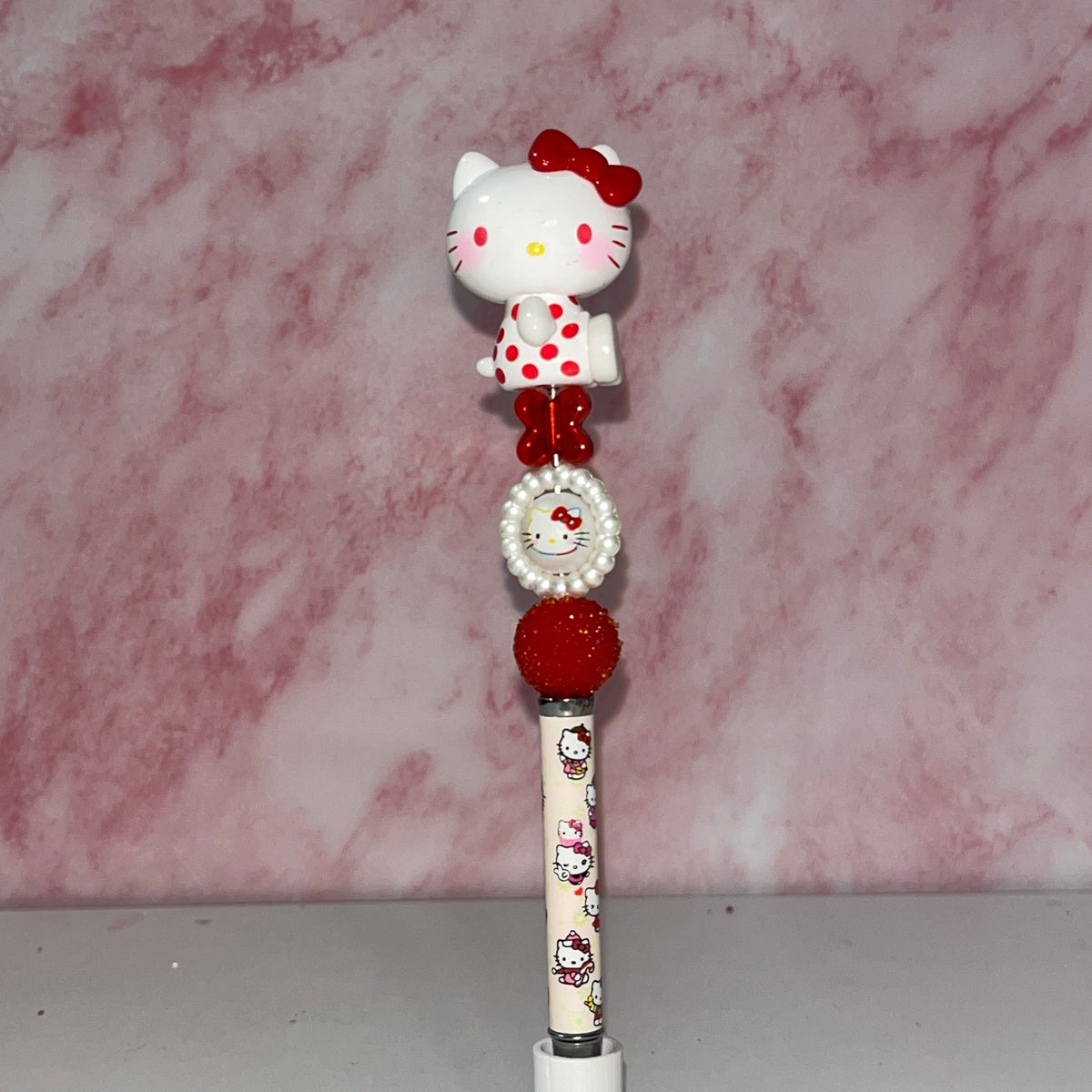 Polka-Dot Kitty Red Sparkle Beadable Pen
