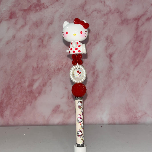 Polka-Dot Kitty Red Sparkle Beadable Pen