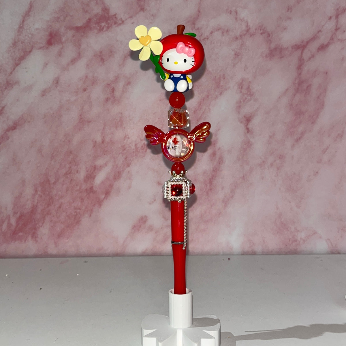 Red Flower Kitty Butterfly Beadable Pen
