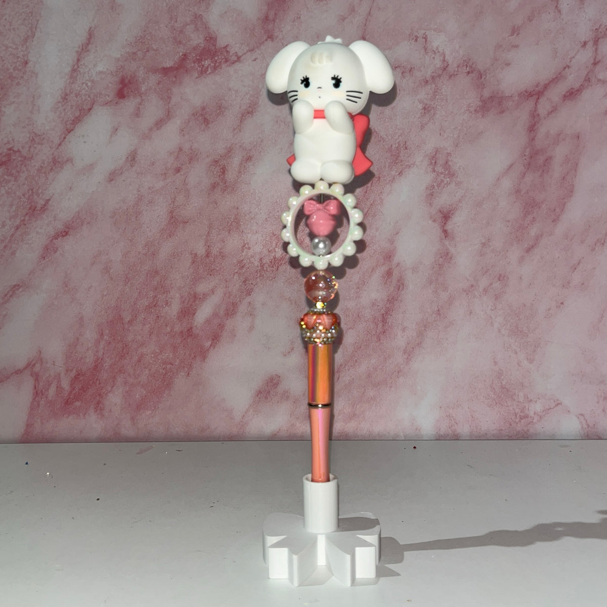 White Bunny Pearl & Peach Beadable Pen